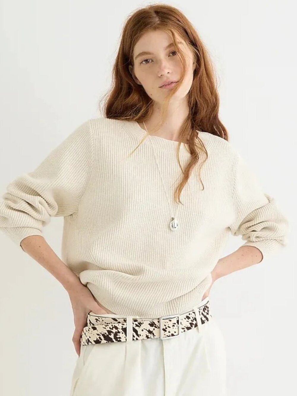 J. Crew Cream Ribbed Crewneck Sweater